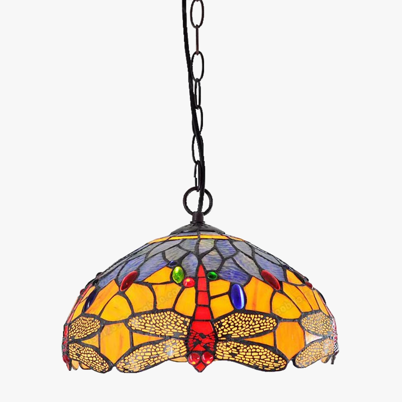 suspension libellule style européen éclairage vintage vitrail tiffany