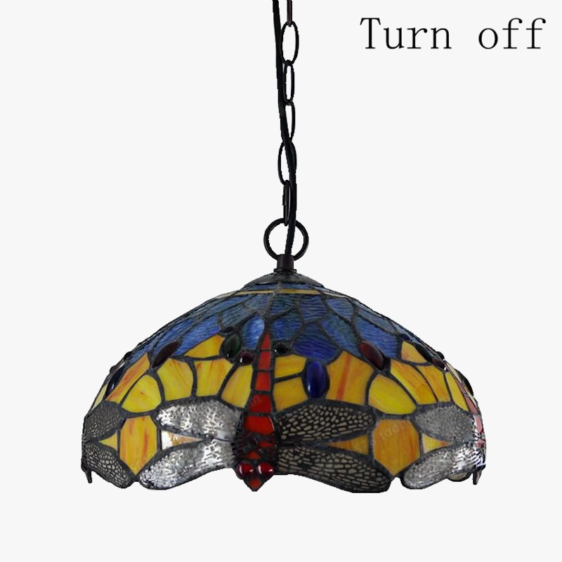 suspension libellule style européen éclairage vintage vitrail tiffany