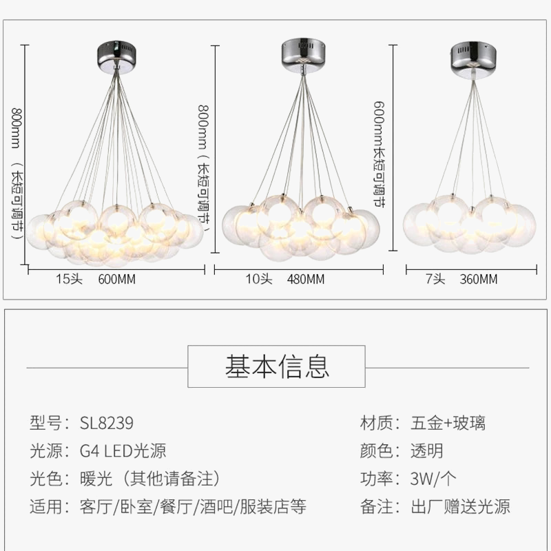 suspension lumières led modernes en verre pour bar restaurant