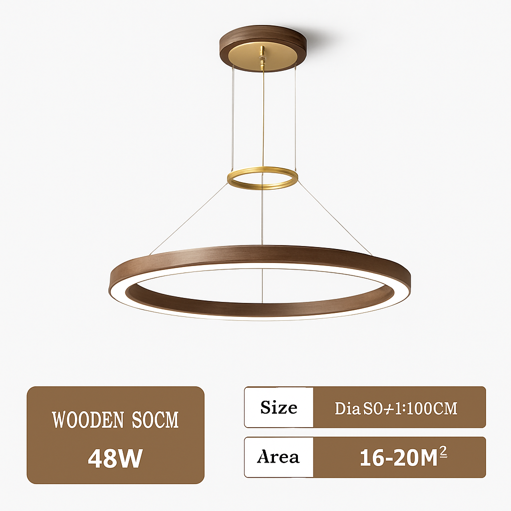 suspension luminaire bois grain rond créatif minimaliste