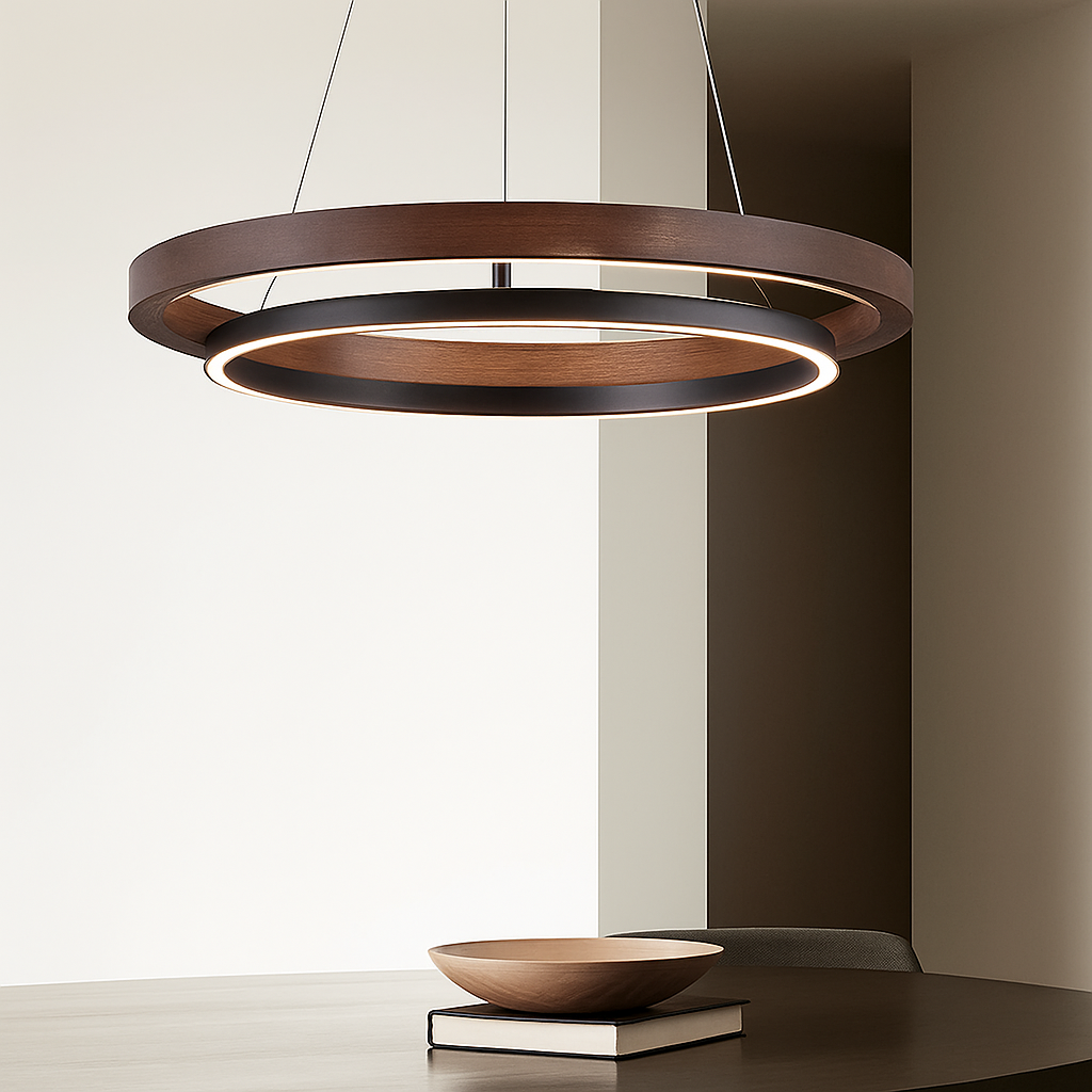 suspension luminaire bois grain rond créatif minimaliste