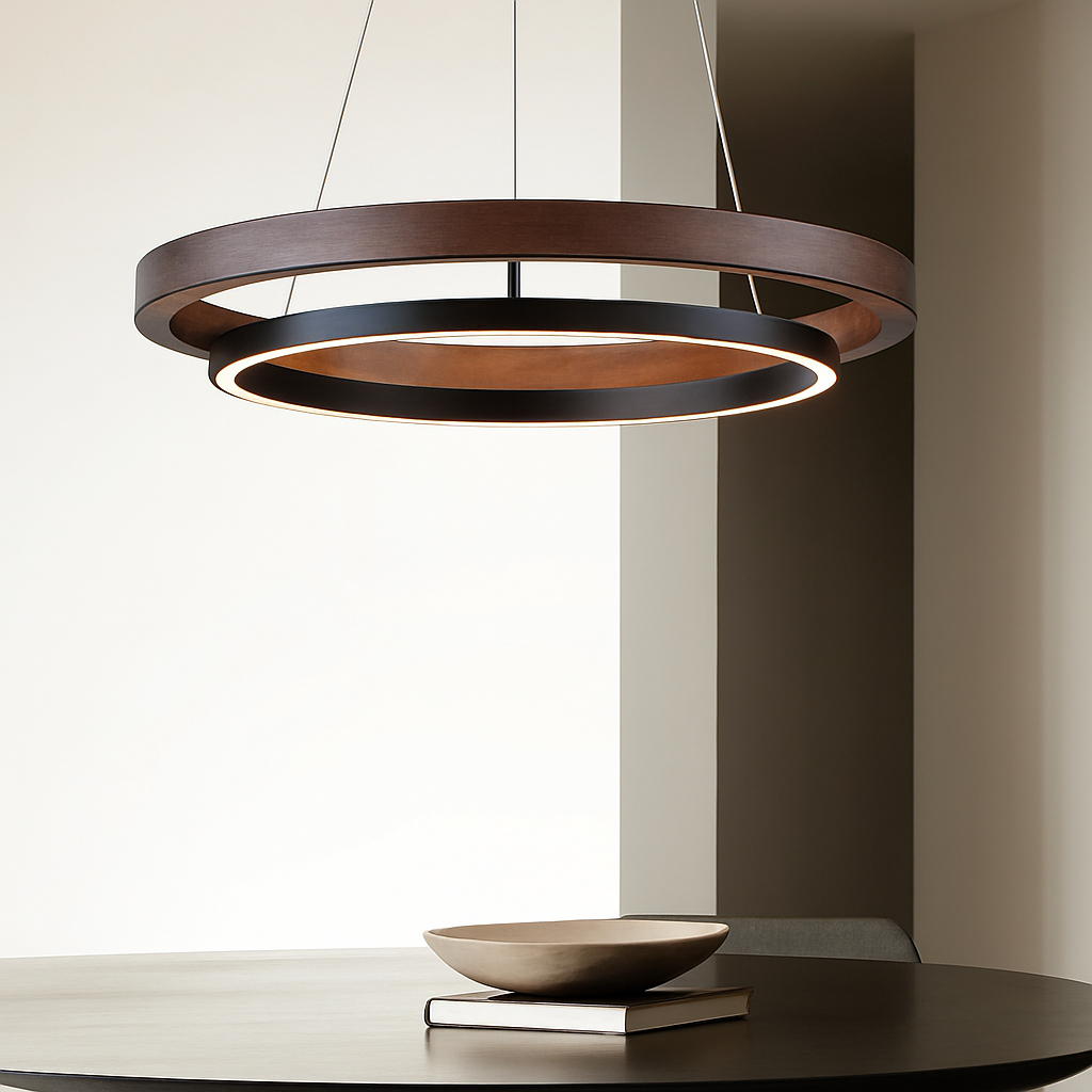 suspension luminaire bois grain rond créatif minimaliste