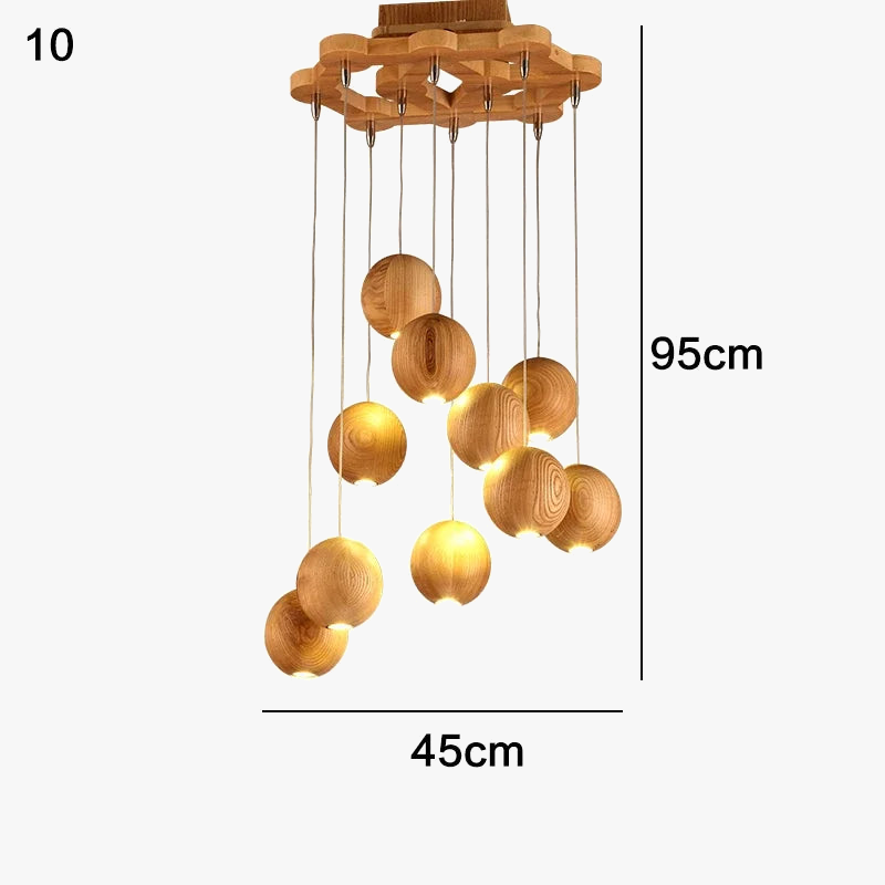 suspension lumineuse led moderne en bois gzmj avec plusieurs têtes
