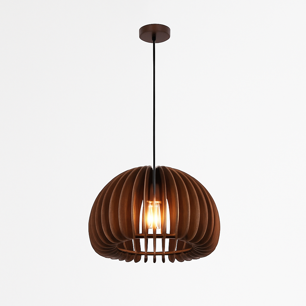 suspension lustre citrouille en bois naturel nordique éclairage