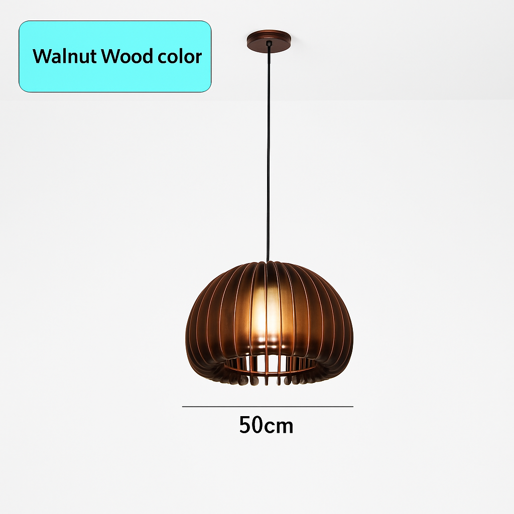 suspension lustre citrouille en bois naturel nordique éclairage