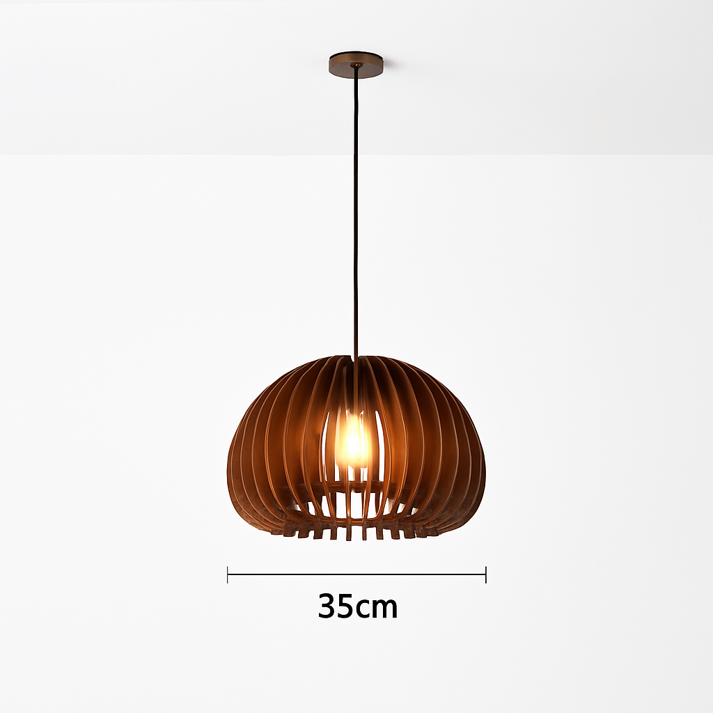 suspension lustre citrouille en bois naturel nordique éclairage