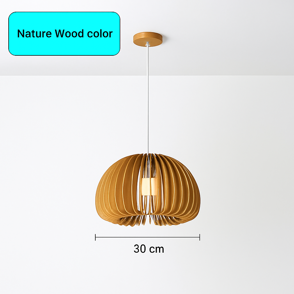 suspension lustre citrouille en bois naturel nordique éclairage