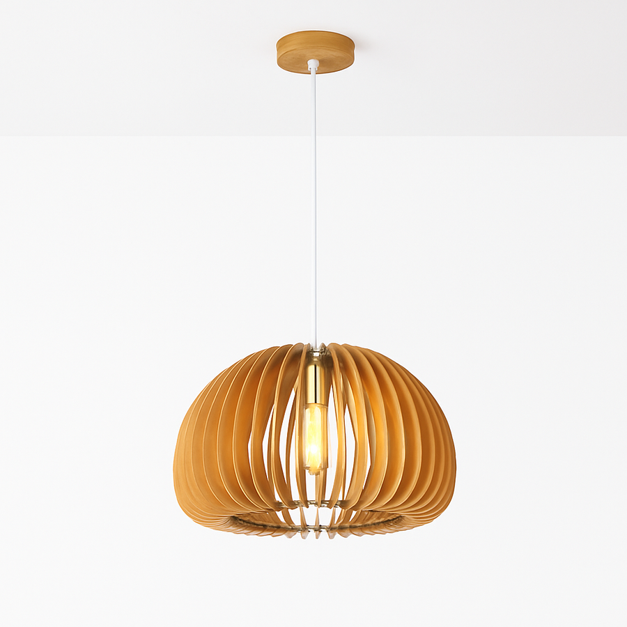 suspension lustre citrouille en bois naturel nordique éclairage