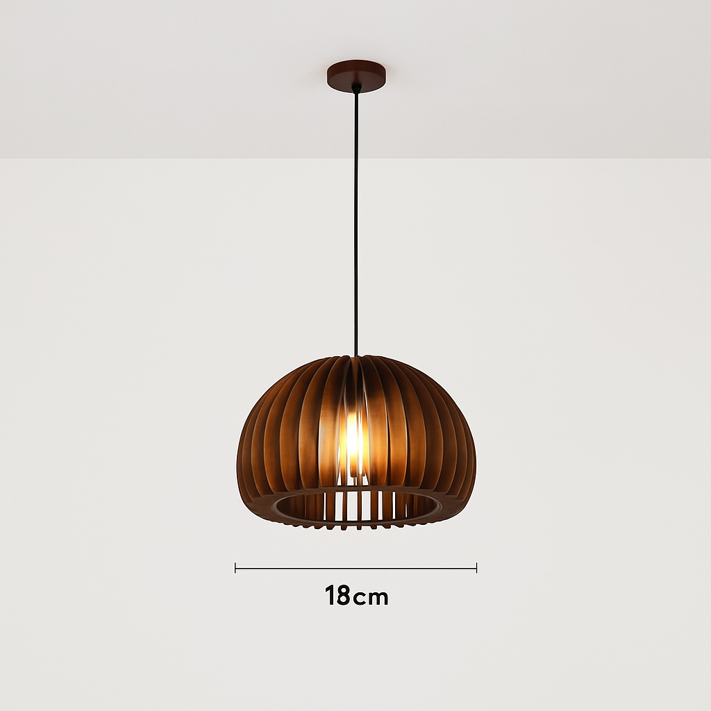 suspension lustre citrouille en bois naturel nordique éclairage