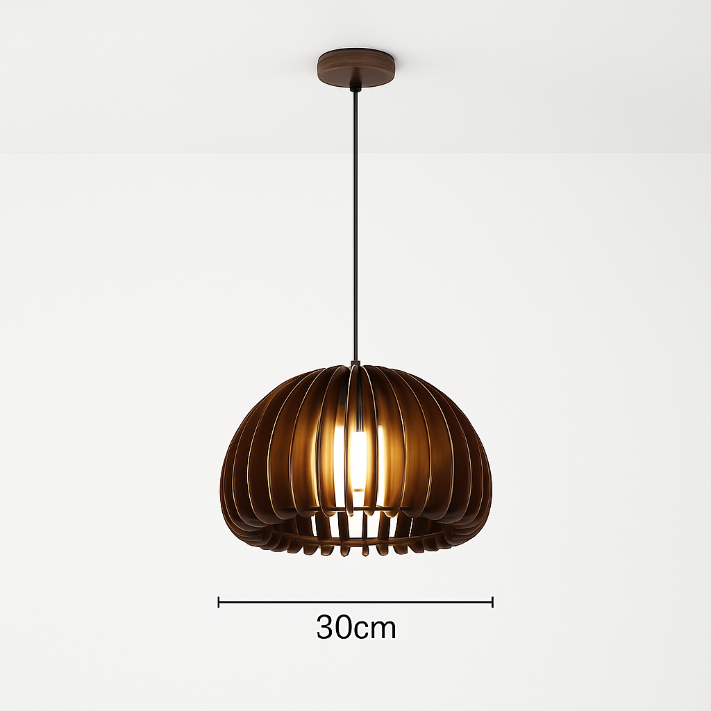 suspension lustre citrouille en bois naturel nordique éclairage