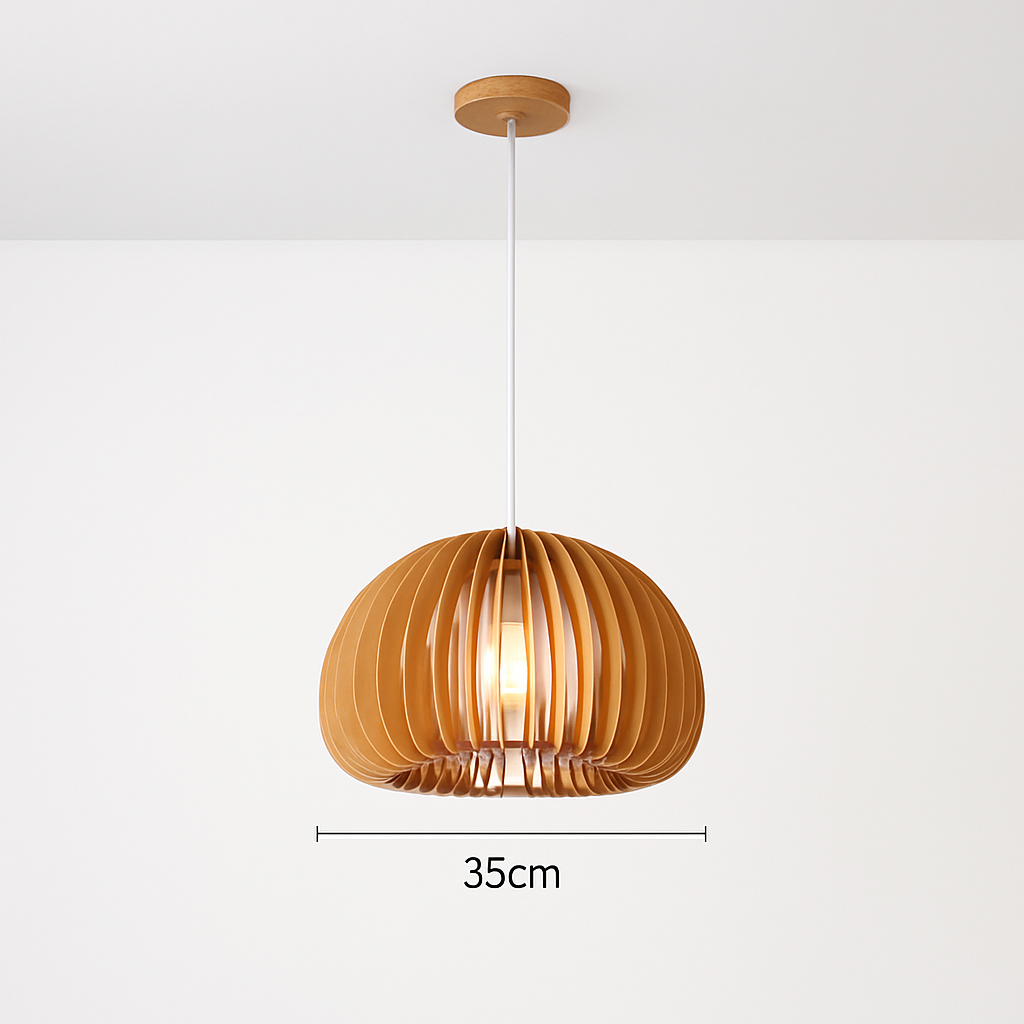 suspension lustre citrouille en bois naturel nordique éclairage