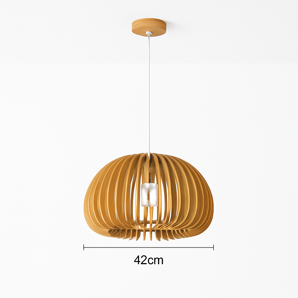 suspension lustre citrouille en bois naturel nordique éclairage