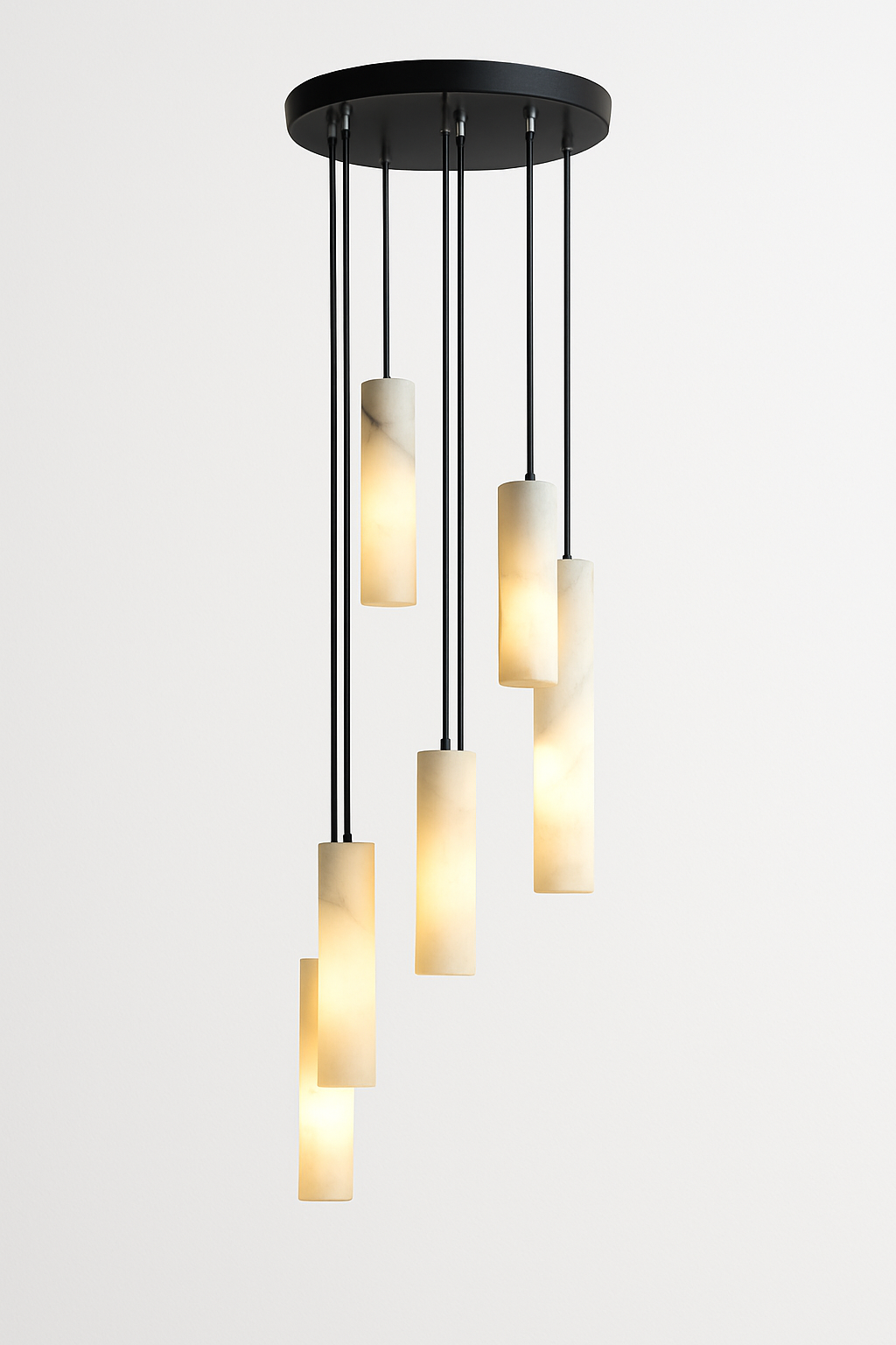 Suspension lustre design avec fil réglable et marbre naturel