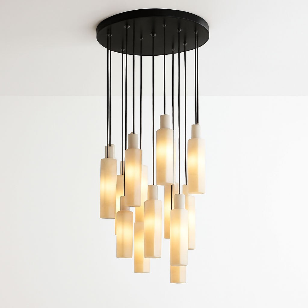 Suspension lustre design avec fil réglable et marbre naturel