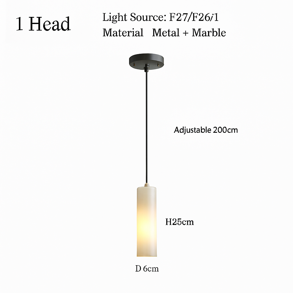 Suspension lustre design avec fil réglable et marbre naturel