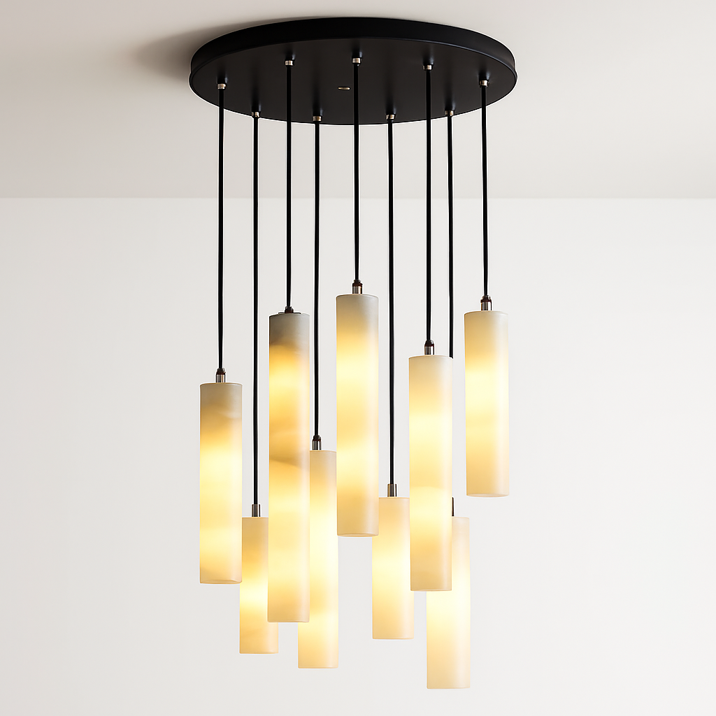 Suspension lustre design avec fil réglable et marbre naturel