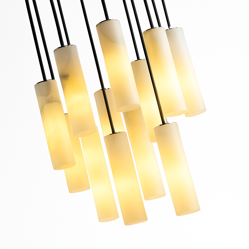 Suspension lustre design avec fil réglable et marbre naturel