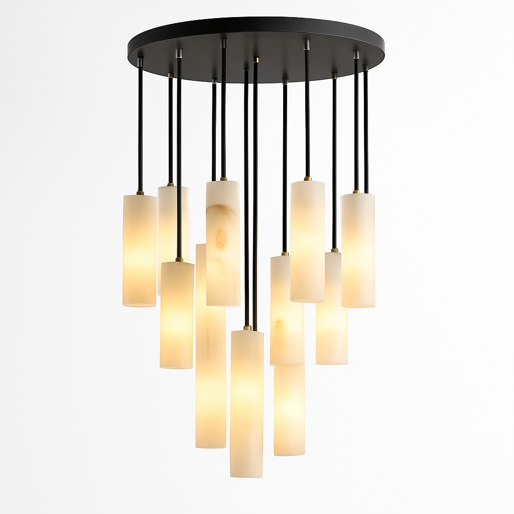 Suspension lustre design avec fil réglable et marbre naturel