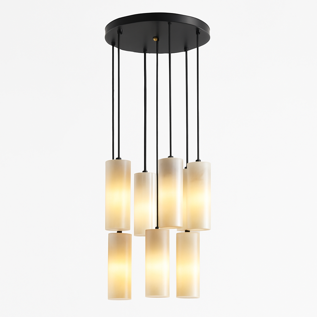 Suspension lustre design avec fil réglable et marbre naturel