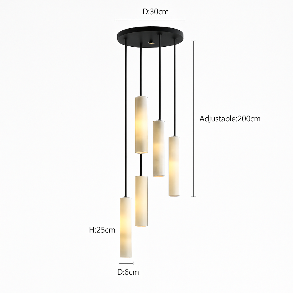Suspension lustre design avec fil réglable et marbre naturel