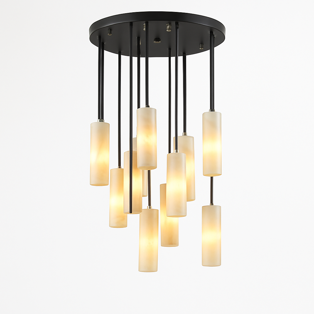 Suspension lustre design avec fil réglable et marbre naturel