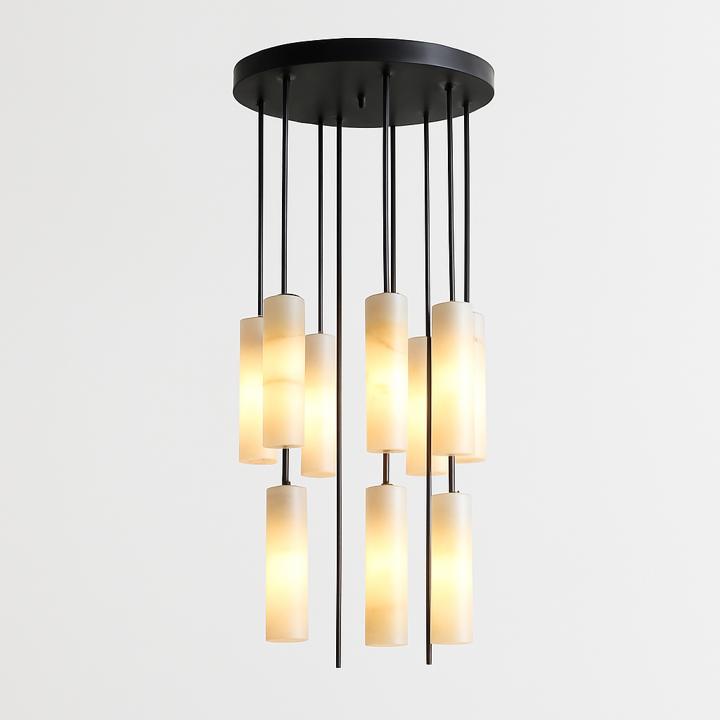 Suspension lustre design avec fil réglable et marbre naturel