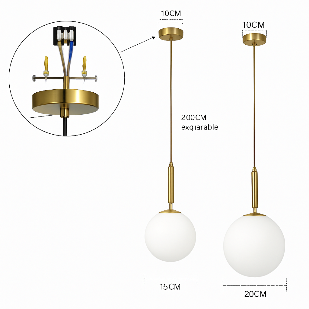 suspension luxueuse avec abat-jour en boule dorée