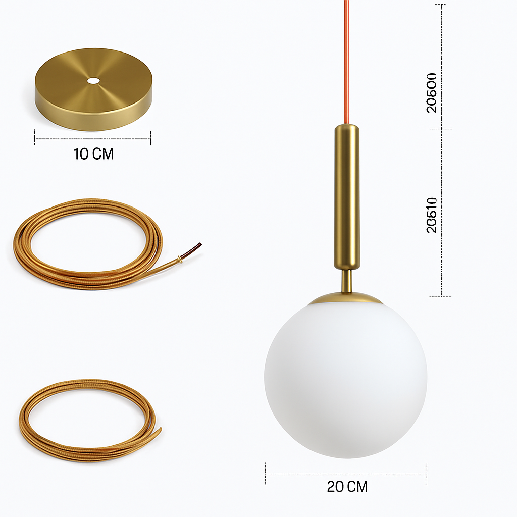 suspension luxueuse avec abat-jour en boule dorée