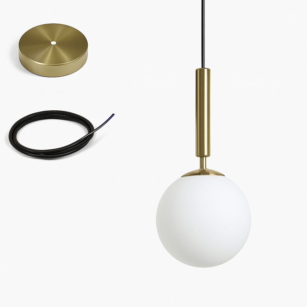 suspension luxueuse avec abat-jour en boule dorée