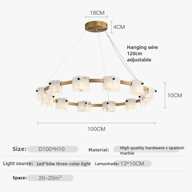 suspension minimaliste en marbre naturel avec éclairage led