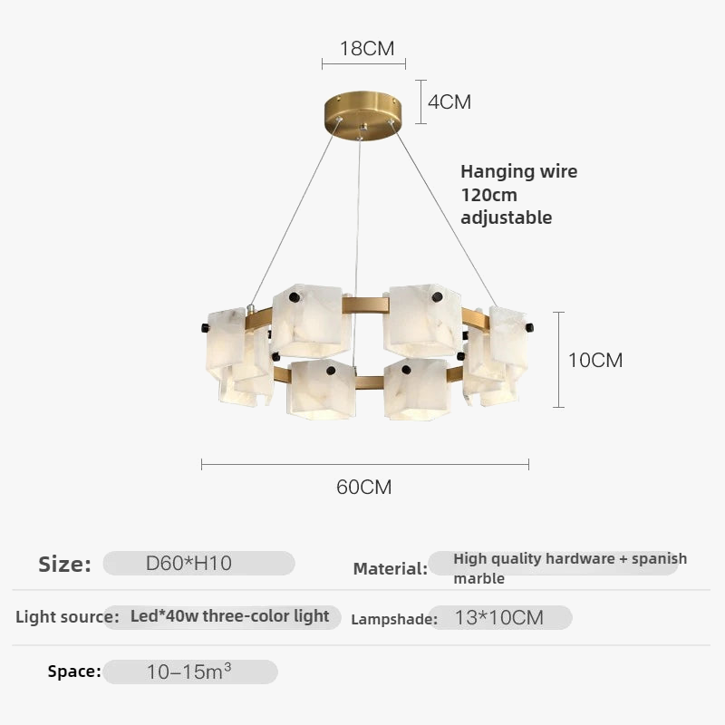 suspension minimaliste en marbre naturel avec éclairage led