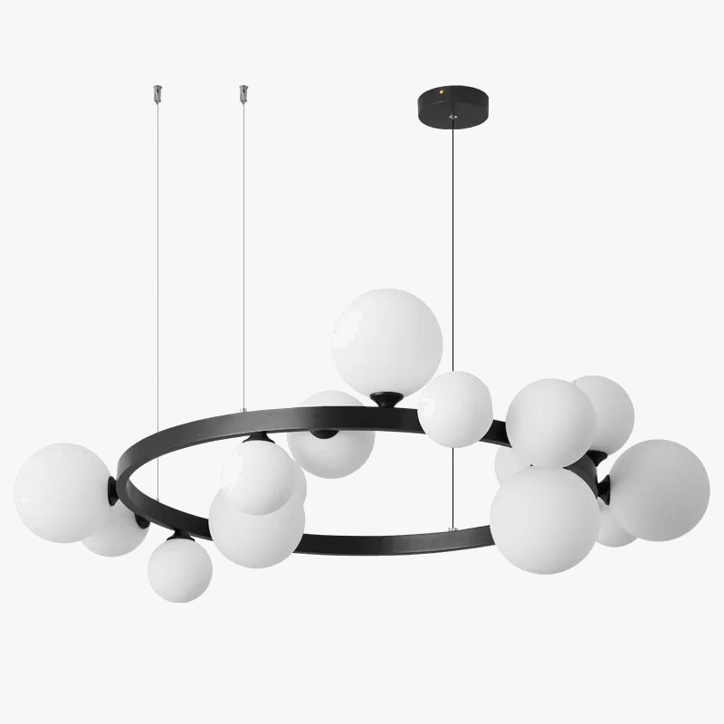 suspension moderne à anneau en laiton et verre blanc