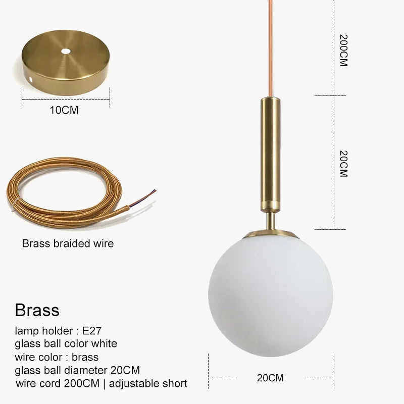 suspension moderne avec abat-jour en boule de verre doré