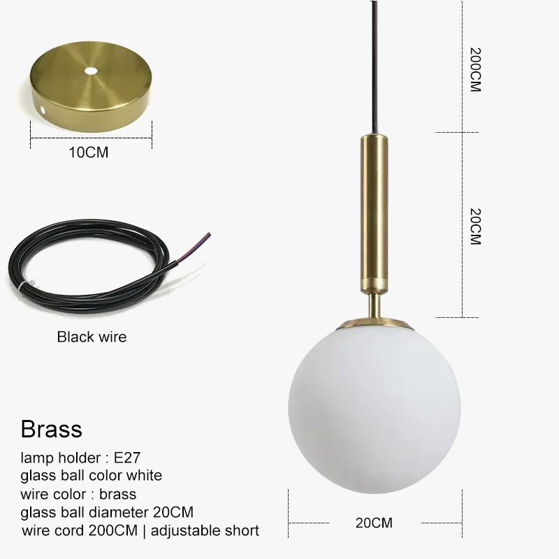 suspension moderne avec abat-jour en boule de verre doré