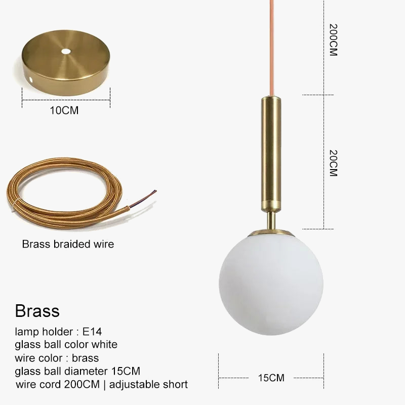 suspension moderne avec abat-jour en boule de verre doré