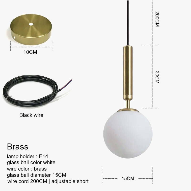suspension moderne avec abat-jour en boule de verre doré