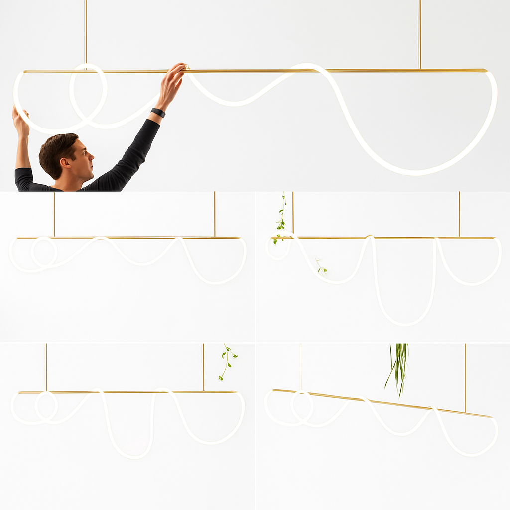 suspension moderne design long tube lumineux flexible pour espace contemporain