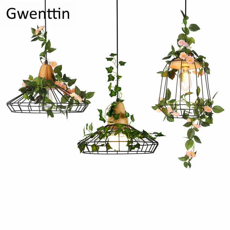 suspension moderne en bois avec éclairage led pour plantes