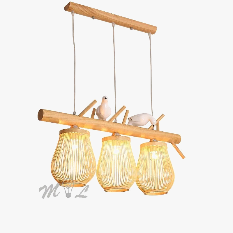 suspension moderne en bois et bambou design oiseau décoratif