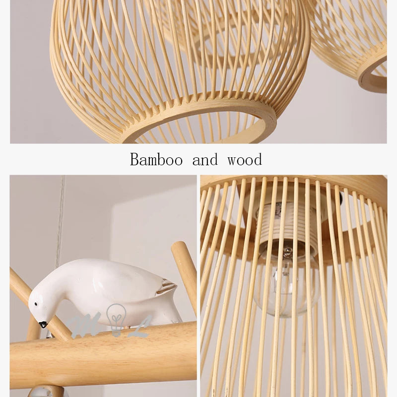 suspension moderne en bois et bambou design oiseau décoratif