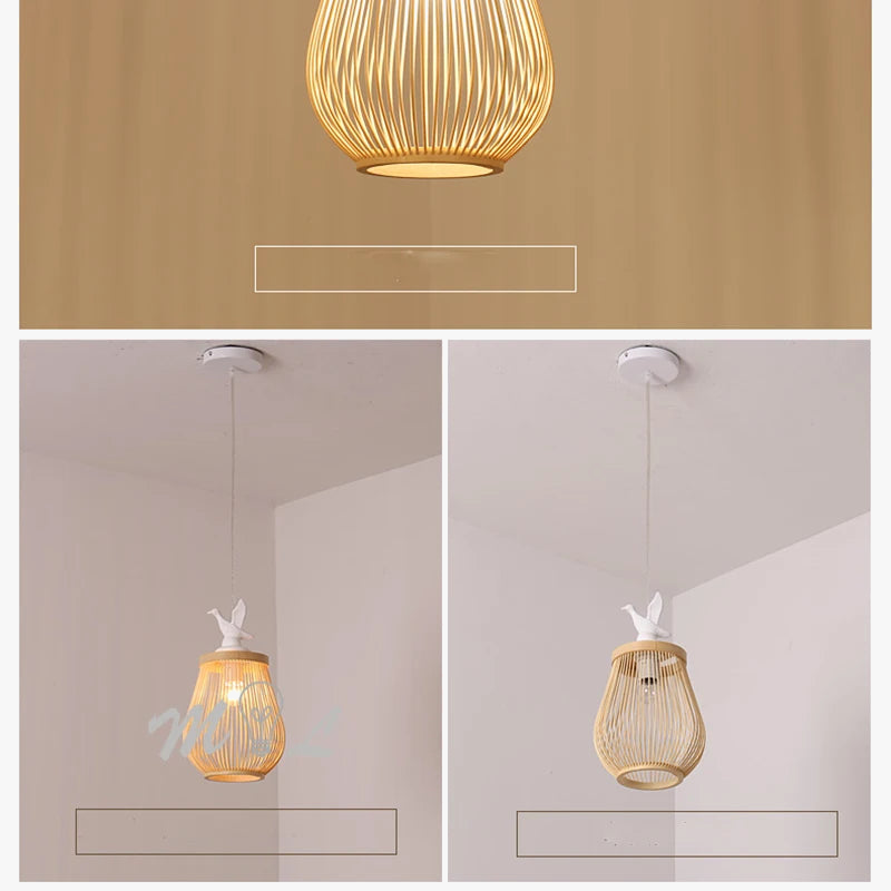 suspension moderne en bois et bambou design oiseau décoratif