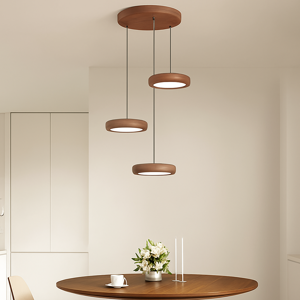 suspension moderne en bois à trois têtes minimaliste