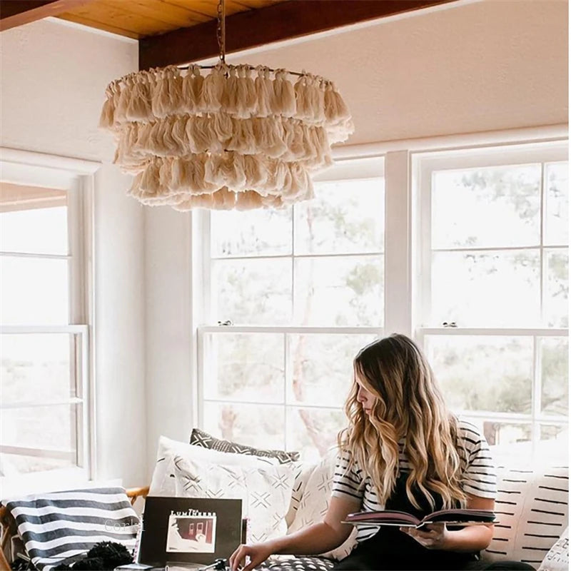suspension moderne en coton avec pampilles design nordique artistique