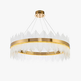 suspension moderne en cristal de luxe avec tiges en verre doré