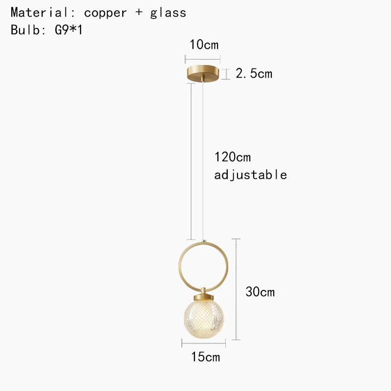 suspension moderne en cuivre avec cordon en verre réglable