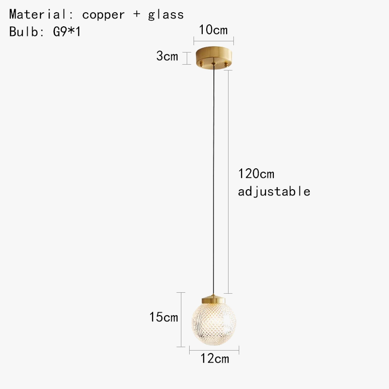 suspension moderne en cuivre avec cordon en verre réglable