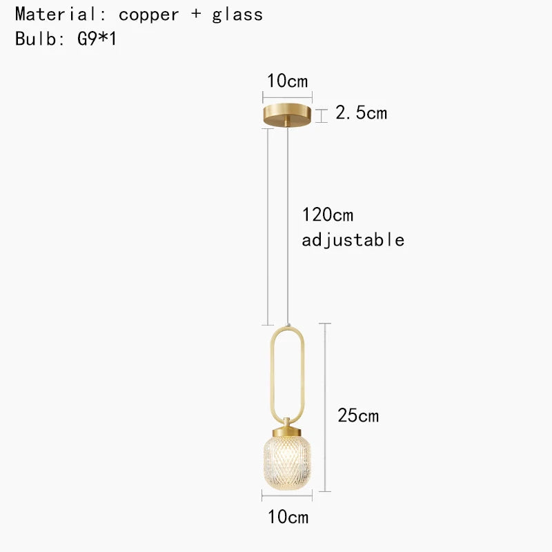 suspension moderne en cuivre avec cordon en verre réglable