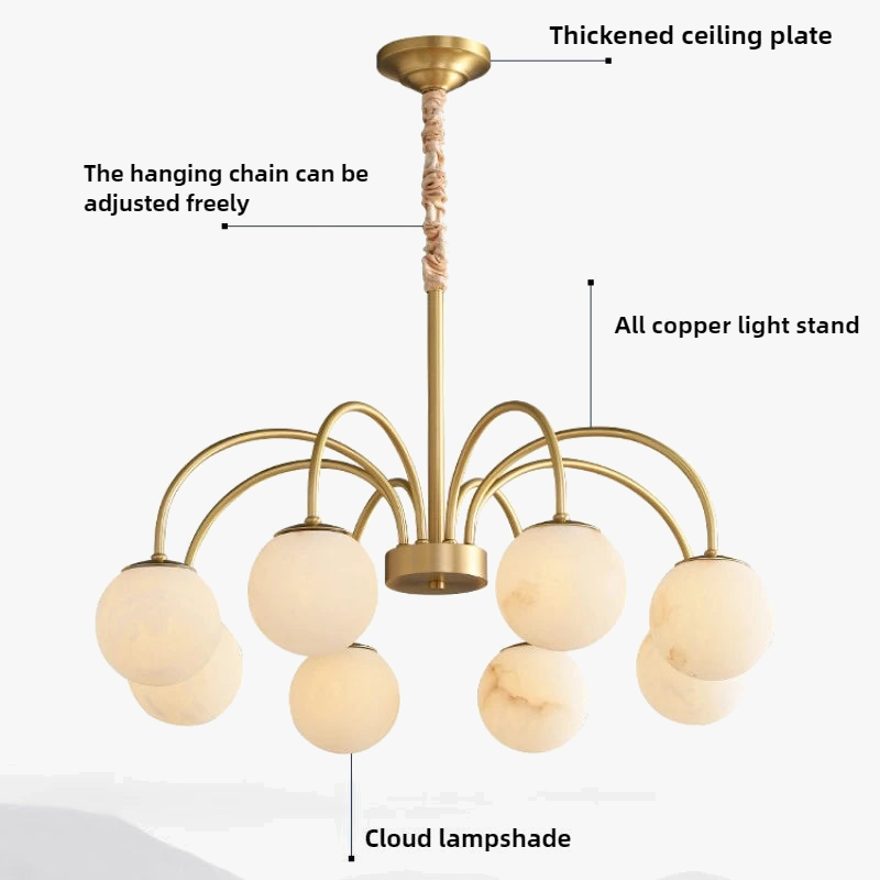 suspension moderne en cuivre et marbre naturel pour un éclairage luxueux