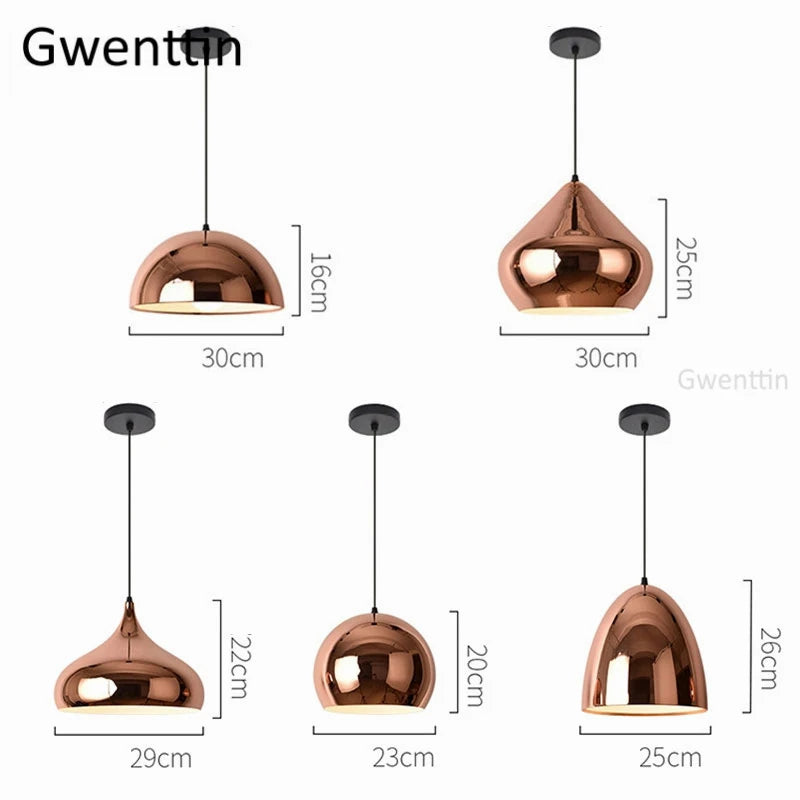 suspension moderne en fer et cuivre avec miroir à led