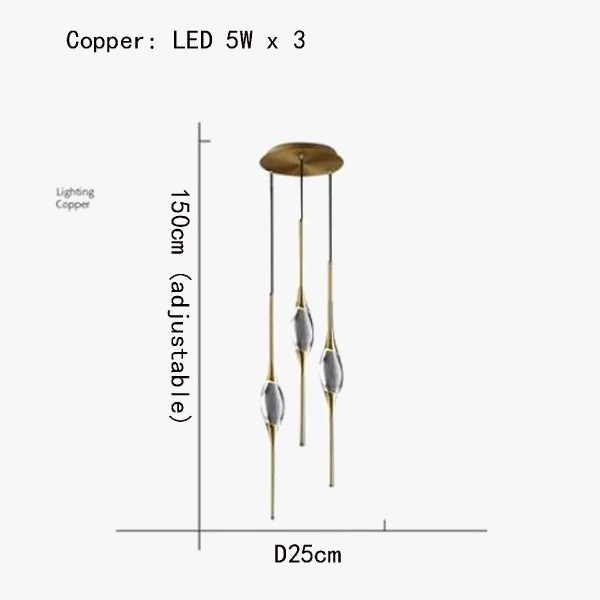 suspension moderne en laiton et cristal pour décoration intérieure design